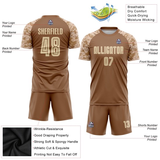 Maglia da calcio personalizzata con stampa a sublimazione marrone crema-mimetica Maglia da calcio personalizzata con stampa a sublimazione marrone crema-mimetica